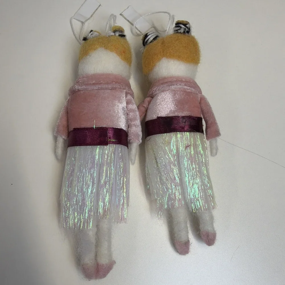 Wondershop Target Set/2 Ornaments Girl Blonde Ballerina Iridescent Pink Felt